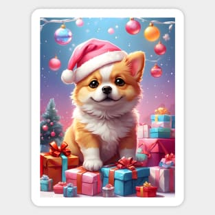 Cute Corgi with Santa Hat and Christmas Gifts Magnet